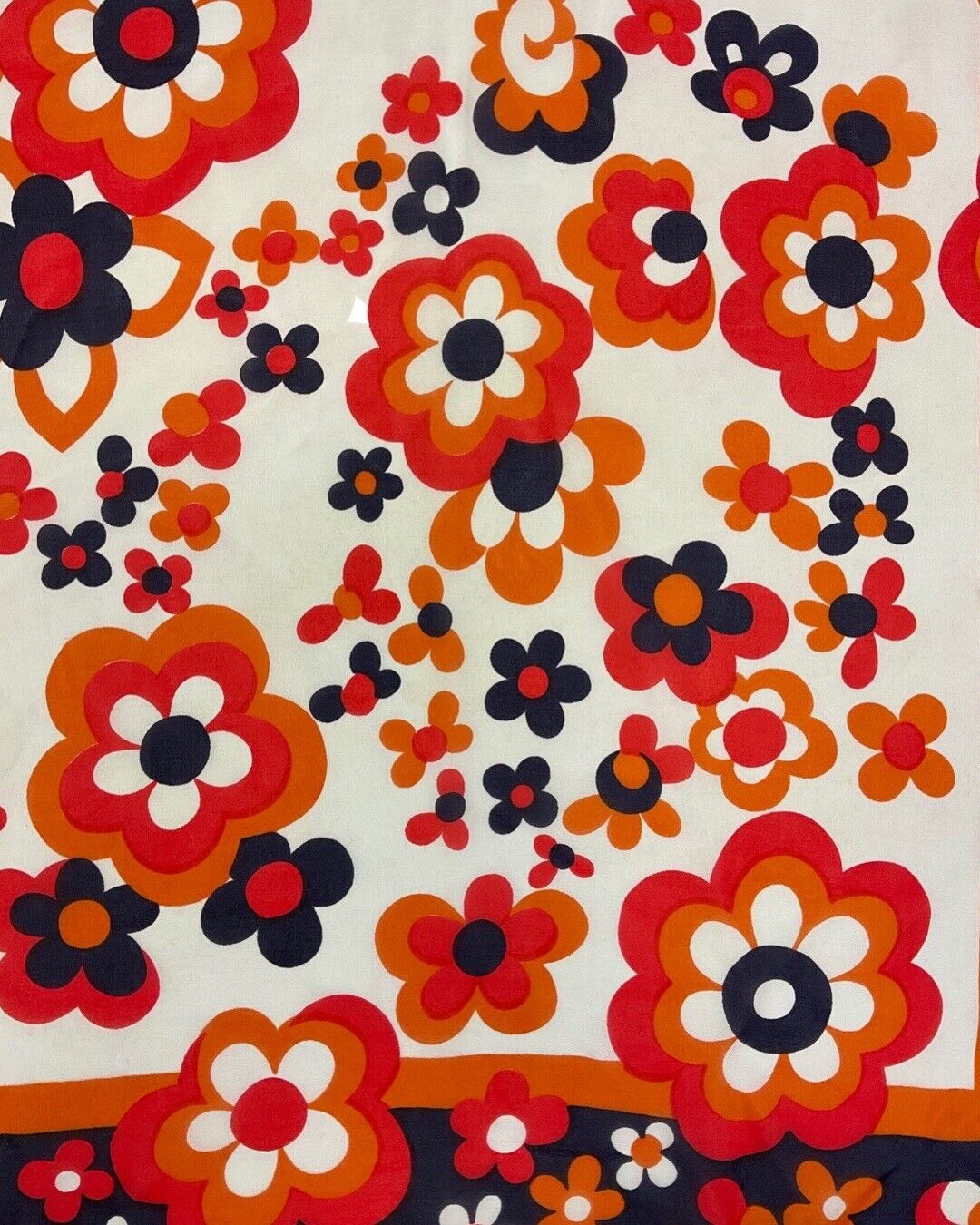 VINTAGE 60s 70s RED BLUE WHITE DAISY FLOWER POWER MOD SHEER SCARF