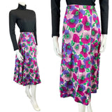 VINTAGE 60s 70s PURPLE PINK GREEN FLOWER POPPY MIDI WRAP SKIRT 8