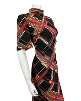 VINTAGE 60s 70s BLACK RED BROWN PSYCHEDELIC MOD MIDI DRESS 16