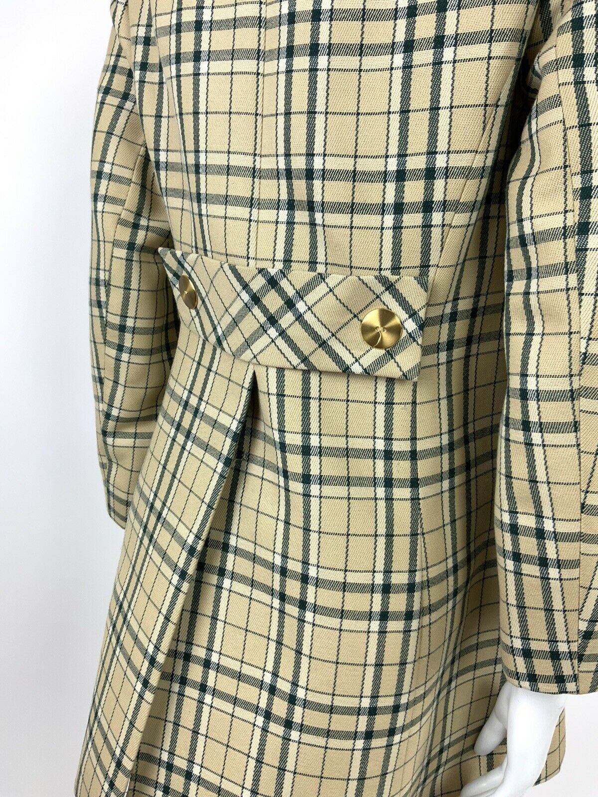 VINTAGE 60s 70s GREEN WHITE BEIGE GOLD PLAID TARTAN LUCIE LINDEN COAT 10 12 14