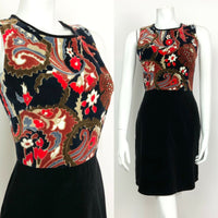 VTG 60s 70s BLACK RED BROWN BLUE FLORAL PAISLEY VELVET PARTY DRESS 6