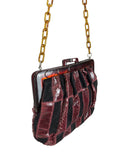 VINTAGE 60s 70s BLACK BURGUNDY SNAKESKIN SUEDE PVC CHAIN MOD CLASP SHOULDER BAG