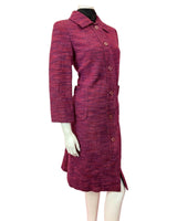 VINTAGE 60s 70s PURPLE PINK RED STRIPED MOD MIDI WOOL CAR COAT 14 16