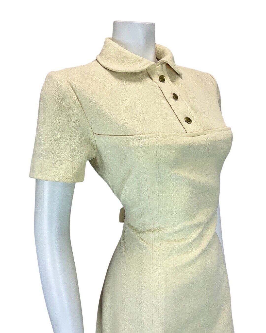 VINTAGE 60s CREAM YELLOW FLORAL PETER PAN COLLAR MOD SHORT DRESS 12