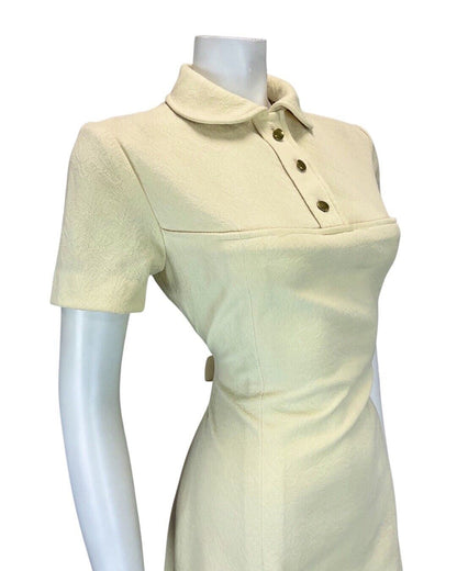 VINTAGE 60s CREAM YELLOW FLORAL PETER PAN COLLAR MOD SHORT DRESS 12