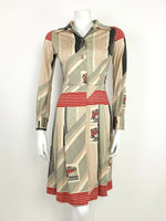 VTG 60s 70s CREAM BLACK RED STRIPED PANTHEON ROMAN PARISIAN SHIRT DRESS 8