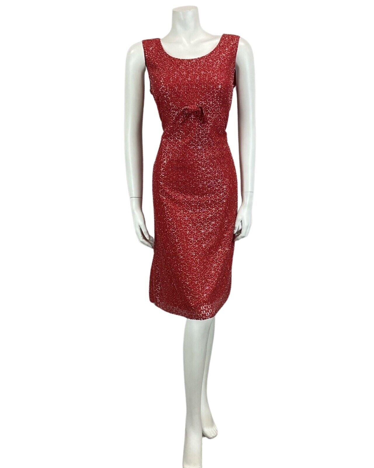 VINTAGE 60s 70s RED SILVER MOD DISCO MIDI PARTY CHRISTMAS EVENING DRESS 14