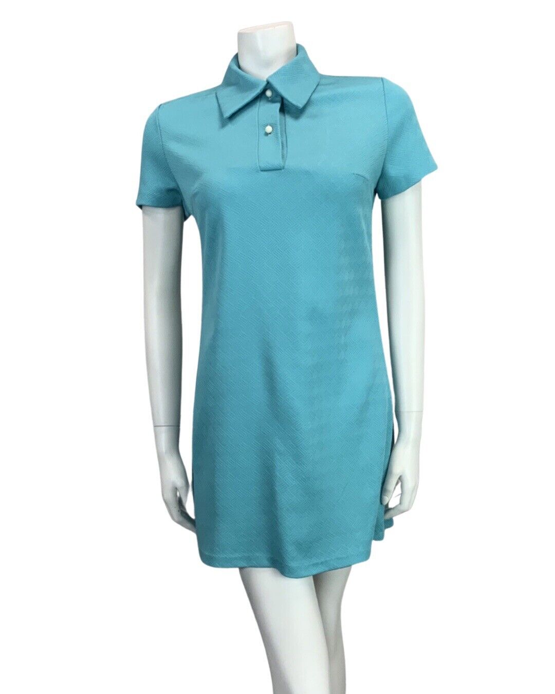 VINTAGE 60s 70s BLUE MINI SHIRT MOD DRESS 10 12