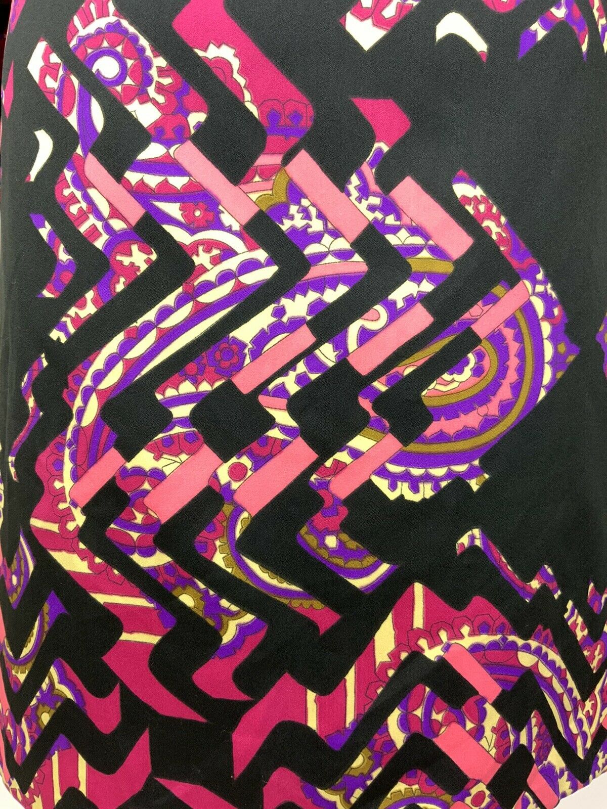 VINTAGE 60s 70s BLACK PINK PURPLE PAISLEY ZIGZAG PSYCHEDELIC SHIRT DRESS 12 14