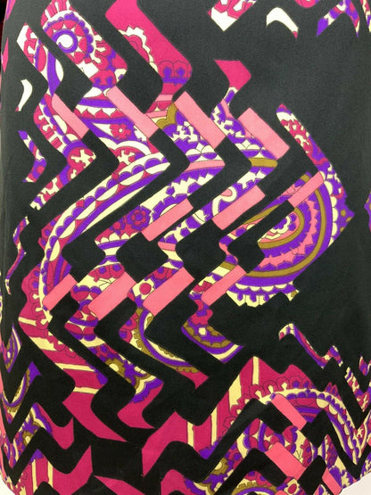 VINTAGE 60s 70s BLACK PINK PURPLE PAISLEY ZIGZAG PSYCHEDELIC SHIRT DRESS 12 14