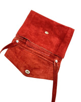 VINTAGE 60s 70s CHERRY RED SUEDE LEATHER MOD SOFT MINI SHOULDER FLAP BAG