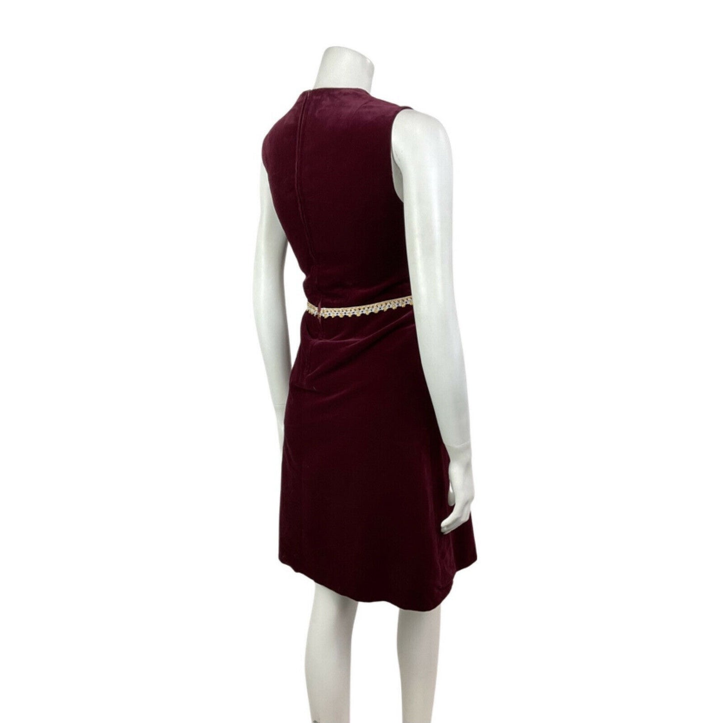 VINTAGE 60s 70s WINE RED SILVER GOLD VELVET SLEEVELESS PARTY GLAM DRESS 10