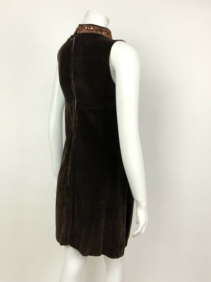 VINTAGE 60s 70s BROWN BRONZE METALLIC SEQUIN VELVET MOD DISCO STUDIO 54 DRESS 4