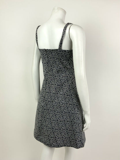 VTG 70s GREY SILVER GLITTER LUREX STRAPPY SWEETHEART ACANTHUS A-LINE DRESS 8