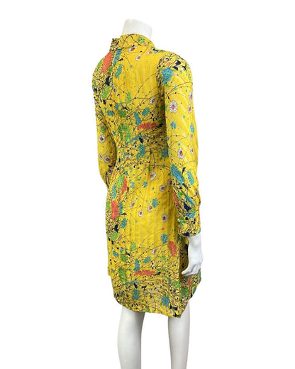 VINTAGE 60s 70s YELLOW BLUE PINK DAISY FLOWER PSYCHEDELIC SUMMER SHORT DRESS 8