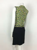 VTG 60S BLACK GREEN PINK YELLOW GEOMETRIC MOD DRESS 12