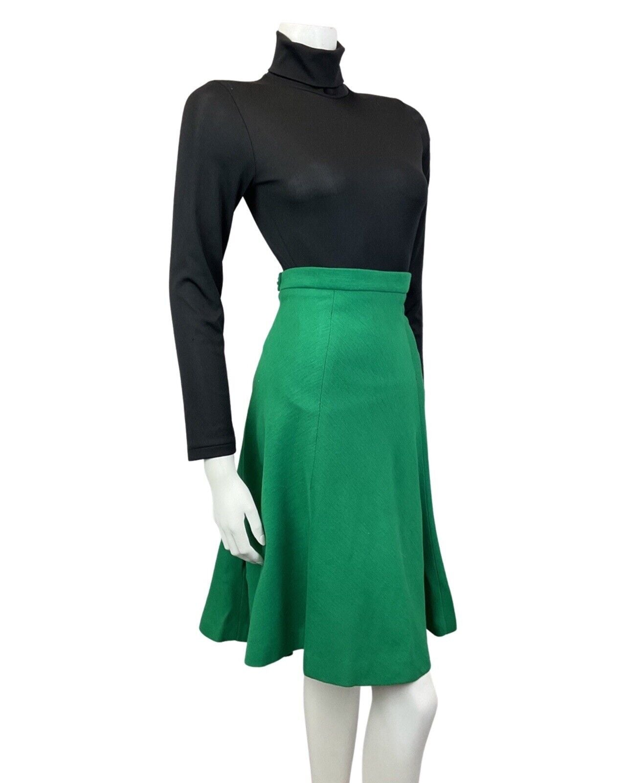 VINTAGE 60s 70s BRIGHT APPLE GREEN MOD SWING KNEE-LENGTH SKIRT 6