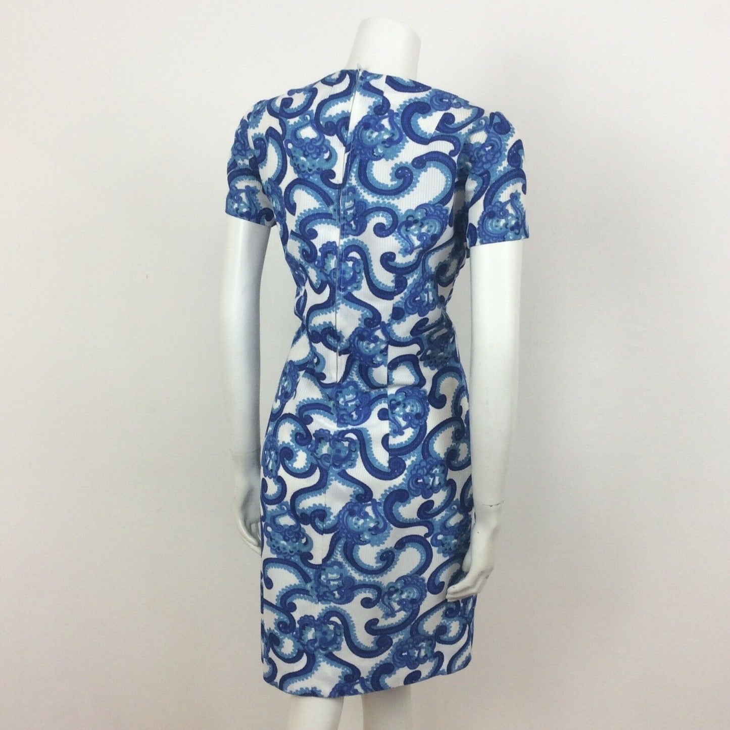 60S VINTAGE BLUE TURQUOISE WHITE PAISLEY PATTERN DRESS 12