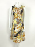 VTG 60s 70s BLACK WHITE GREY YELLOW ORANGE FLORAL PATCHWORK SHIFT DRESS 12 14