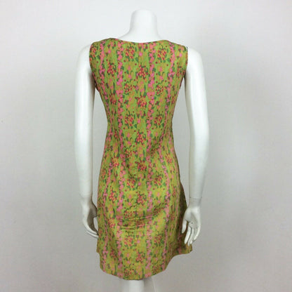 60S VINTAGE BRIGHT GREEN PINK PSYCHEDELIC  DRESS 12 14