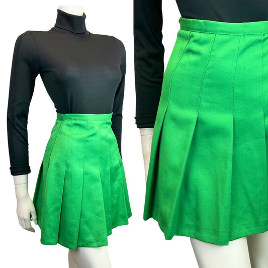 VINTAGE 60s 70s APPLE GREEN PLEATED MOD SHORT SKIRT 4