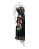 VTG 70s BLACK RED GREEN FLORAL SHAWL MAXI SKIRT BOHO PRAIRIE TWO-PIECE 8 10