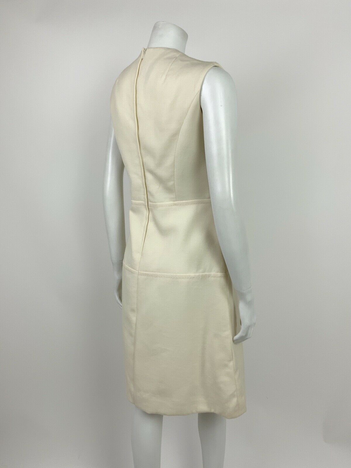 VINTAGE 60s 70s MOD CREAM WOOL SLEEVELESS WIGGLE FITTED DRESS 12