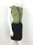 VTG 60S BLACK GREEN PINK YELLOW GEOMETRIC MOD DRESS 12