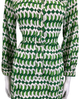 VINTAGE 60s 70s WHITE GREEN ABSTRACT PRINT MOD DISCO PARTY DRESS 10 12