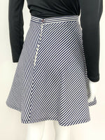 VINTAGE 60s 70s NAVY BLUE WHITE STRIPED NAUTICAL MOD A-LINE SKIRT 8 10