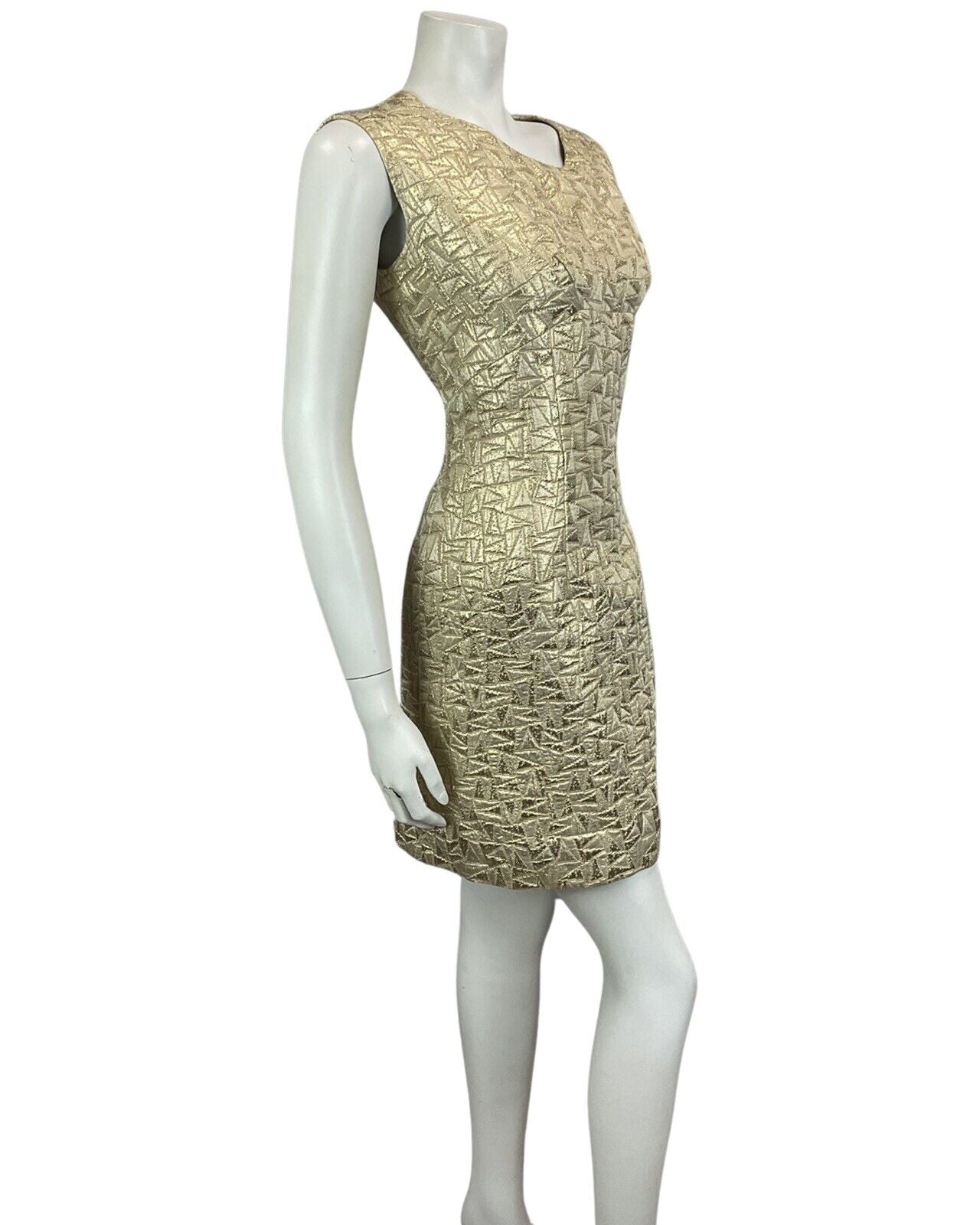 VINTAGE 60s 70s GOLD TEXTURED DISCO MOD MINI PARTY CHRISTMAS EVENING DRESS 12 14