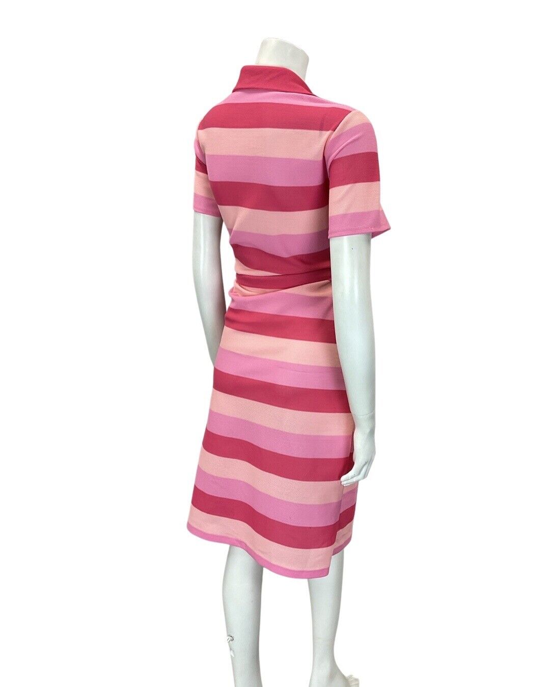 VINTAGE 60s 70s PINK PEACH FUCHSIA STRIPED MOD MIDI SHIRT DRESS 12 14