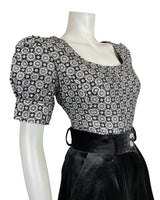 VINTAGE 60s 70s SILVER BLACK GEOMETRIC DISCO STUDIO 54 LUREX BLOUSE 14 16