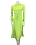 VINTAGE 60s 70s NEON GREEN LONG-SLEEVE SWING DRESS 6 8