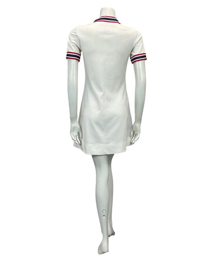 VINTAGE 60s 70s WHITE NAVY RED MINI TENNIS MOD PREPPY DRESS 10