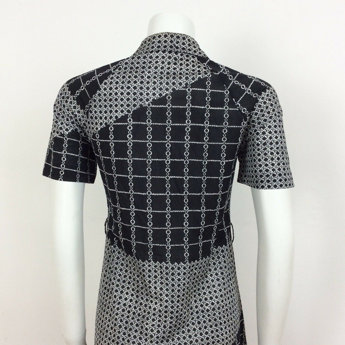 70S VINTAGE BLACK WHITE CHAIN LINK CHECK PATTERN MIDI DRESS 12