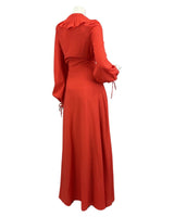 VINTAGE 60s 70s RED RUFFLE EVENING PARTY MOD BOHO VERA MONT  MAXI DRESS 10