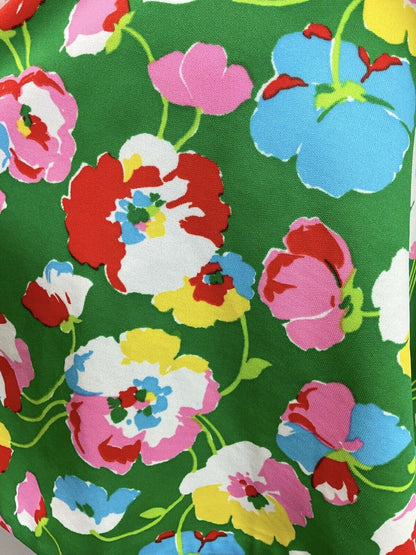 VINTAGE 60s 70s GREEN RED BLUE WHITE FLORAL POPPY PUFF SLEEVE MOD DRESS 10 12