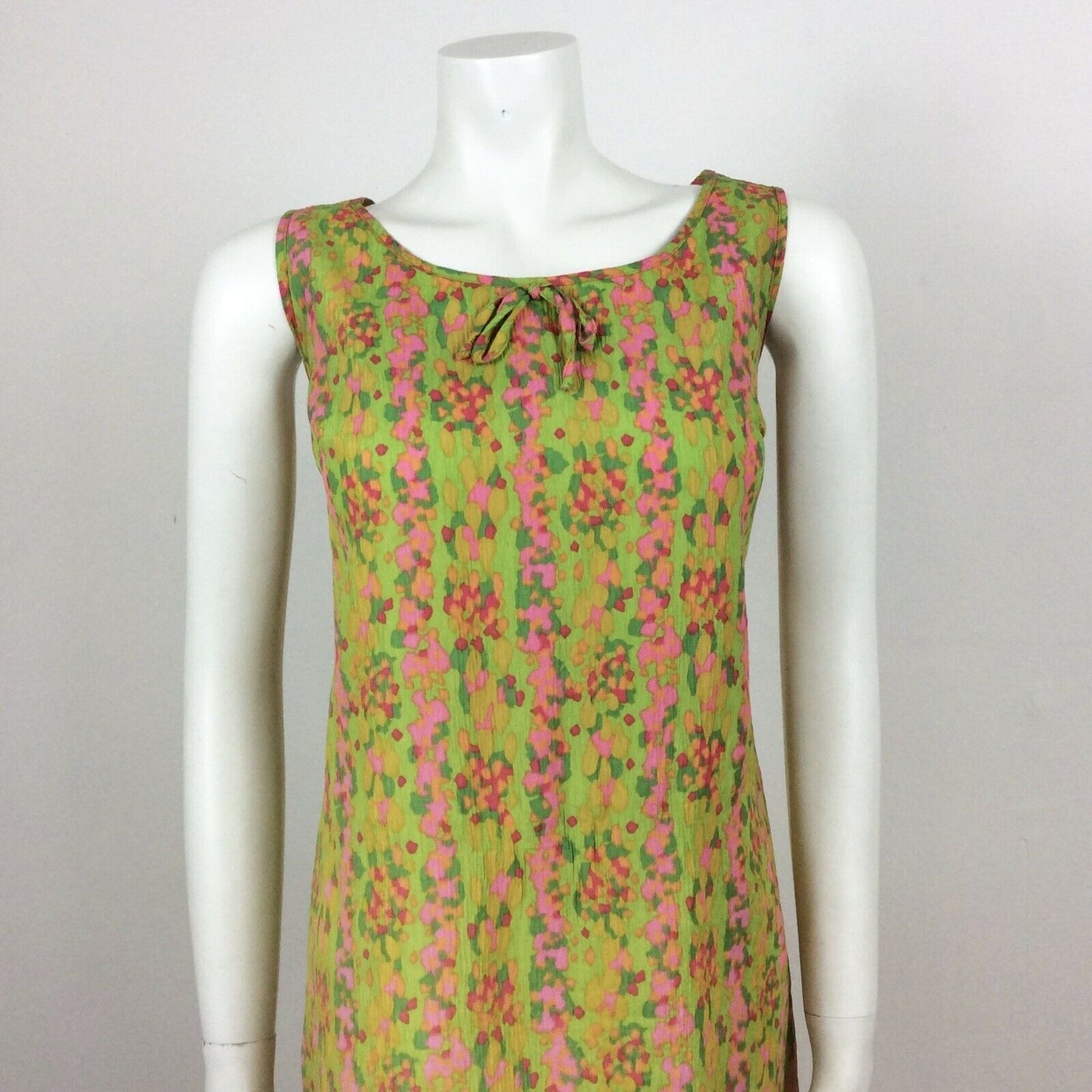 60S VINTAGE BRIGHT GREEN PINK PSYCHEDELIC  DRESS 12 14