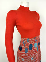 VTG 60s 70s RED BLUE FLORAL BERRY CHERRY POLKA DOT STRIPED KNIT DRESS 4 6