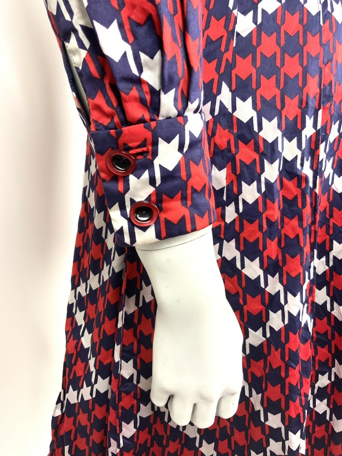 VINTAGE 60s 70s RED WHITE BLUE HOUNDSTOOTH CHECKERED MOD PLEATED DRESS 4