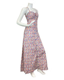 VINTAGE 60s 70s PINK BLUE GREEN DITSY GARDEN FLOWER STRAPPY SUMMER MAXI DRESS 8