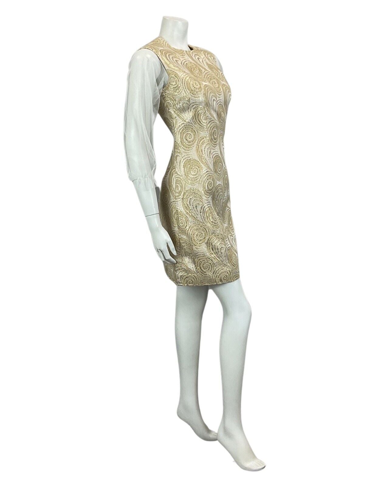 VINTAGE 60s 70s GOLD WHITE MESH MOD MINI PARTY CHRISTMAS EVENING DRESS 10