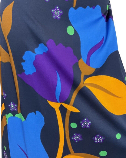 VTG 60s 70s BLUE YELLOW PURPLE FLORAL PSYCHEDELIC SLEEVELESS MAXI DRESS 14 16