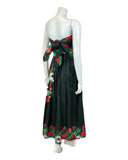 VTG 70s BLACK RED GREEN FLORAL SHAWL MAXI SKIRT BOHO PRAIRIE TWO-PIECE 8 10