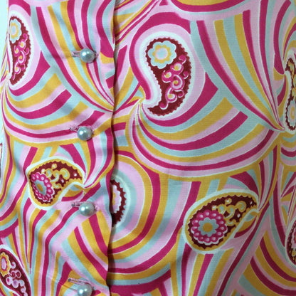 VINTAGE 60S 70S PINK ORANGE SWIRLY PSYCHEDELIC PAISLEY DRESS 14