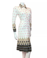 VINTAGE 60s 70s WHITE PINK GOLD GEOMETRIC ABSTRACT MOD DAGGER SHIRT DRESS 6 8