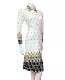 VINTAGE 60s 70s WHITE PINK GOLD GEOMETRIC ABSTRACT MOD DAGGER SHIRT DRESS 6 8