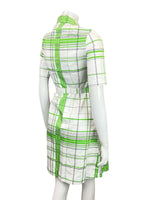 VINTAGE 60s 70s WHITE GREEN BLACK CHECKED GRID BELTED SHIRT DRESS 6 8