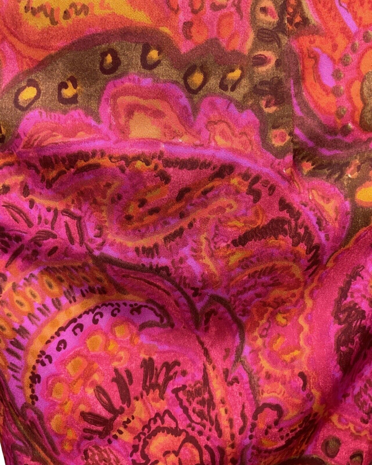 VINTAGE 60s 70s PINK PURPLE ORANGE PSYCHEDELIC FLORAL PAISLEY WIGGLE DRESS 12 14